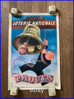 Affiche ancienne loterie nationale lithographique PAQUES signé DEROUET A
