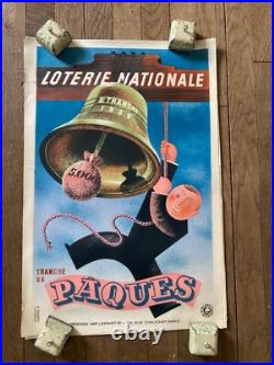 Affiche ancienne loterie nationale lithographique PAQUES signé DEROUET A