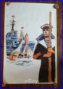 Affiche ancienne, marine, Albert Brenet, Surcouf, marine nationale