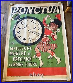 Affiche ancienne original litho montre PONCTUA PAR PRÉJELAN 125 X 165