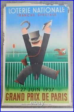 Affiche ancienne/original poster Loterie Grand Prix Paris 1937 Derouet