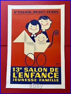 Affiche ancienne originale 13ème Salon de l'enfance 1958 SEGUIN