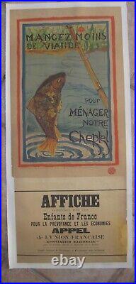 Affiche ancienne originale 1917 Mangez moins de viande