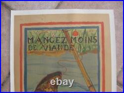 Affiche ancienne originale 1917 Mangez moins de viande