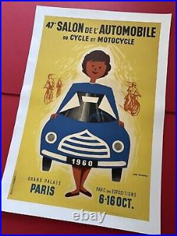 Affiche ancienne originale 47eme Salon de l'auto 1960 Jean DESALEUX