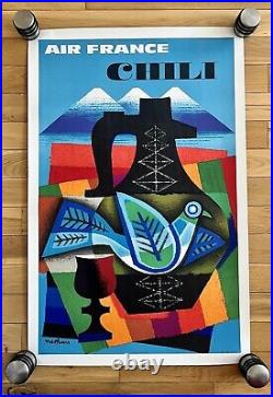 Affiche ancienne originale AIR FRANCE CHILI 1962 NATHAN
