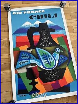 Affiche ancienne originale AIR FRANCE CHILI 1962 NATHAN