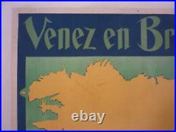 Affiche ancienne originale Bretagne chemin de fer duchesse Anne entoilée 1935