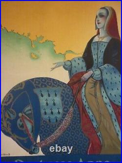 Affiche ancienne originale Bretagne chemin de fer duchesse Anne entoilée 1935