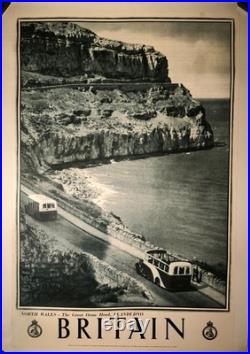 Affiche ancienne originale Britain North Wales vers 1950 entoilée
