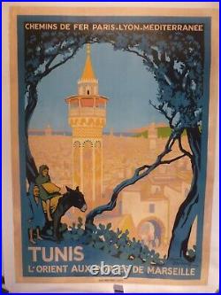 Affiche ancienne originale Broders PLM Tunis 1920 entoilée lithographie