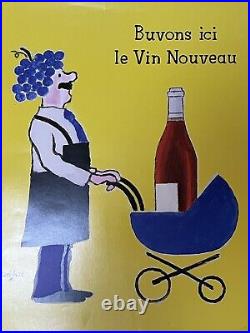 Affiche ancienne originale Buvons le vin nouveau 1993 SAVIGNAC