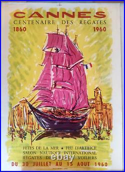 Affiche ancienne originale CANNES 1960 centenaire des régates E. BELLINI