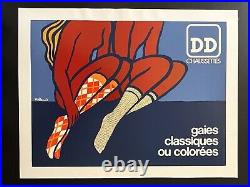 Affiche ancienne originale CHAUSSETTES DD Années 70 VILLEMOT