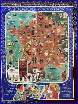 Affiche ancienne originale Carte de France 1950