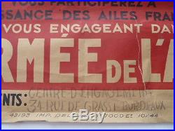 Affiche ancienne originale FRANCE FORTE ARMEE de L'AIR FORTE avion aviation