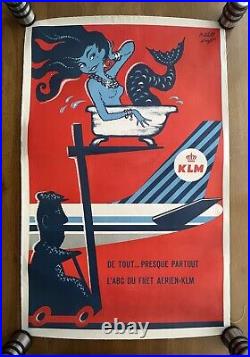 Affiche ancienne originale KLM Royal Dutch airlines Mitchell Wright