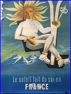 Affiche ancienne originale Le Soleil fait du ski en France