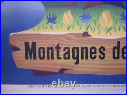 Affiche ancienne originale Nathan montagnes de France entoilée vers 1950