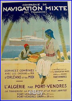 Affiche ancienne originale Navigation mixte Algérie Sandy Hook 1920 104 x 74