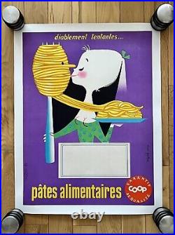 Affiche ancienne originale Pâtes alimentaires COOP 1955 ALAIN GAUTHIER