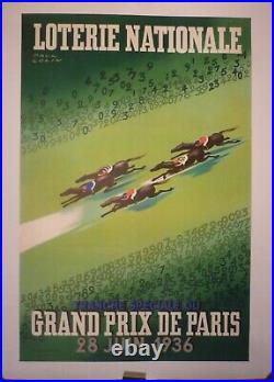 Affiche ancienne originale Paul Colin loterie nationale 1936 entoilée