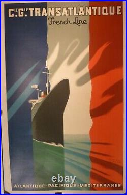 Affiche ancienne originale Paul Colin transatlantique vers 1950 entoilée