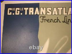 Affiche ancienne originale Paul Colin transatlantique vers 1950 entoilée