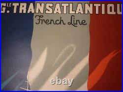 Affiche ancienne originale Paul Colin transatlantique vers 1950 entoilée