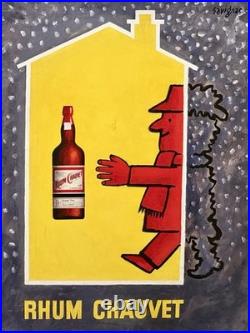 Affiche ancienne originale RHUM CHAUVET SAVIGNAC