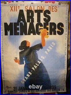 Affiche ancienne originale Roger Perot salon arts menagers 1935 entoilée