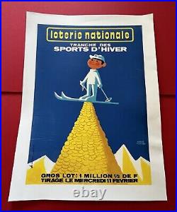 Affiche ancienne originale Sports d'Hiver 1955 Hervé MORVAN