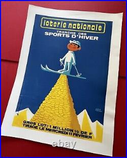 Affiche ancienne originale Sports d'Hiver 1955 Hervé MORVAN