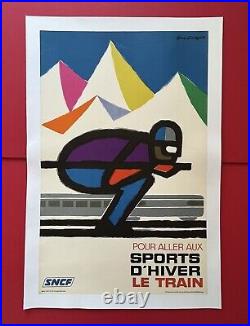 Affiche ancienne originale Sports d'hiver 1972 Guy Georget