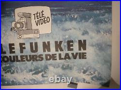 Affiche ancienne originale Telefunken pin up rare entoilée grand format 1982