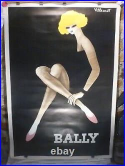 Affiche ancienne originale Villemot Bally 175 x 118 circa 1980 entoilée