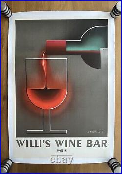 Affiche ancienne originale Willi's Wine Bar 1984 CASSANDRE