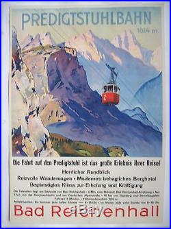 Affiche ancienne originale c. 1935 Predigtstuhl Alpes montagne téléphérique