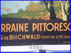 Affiche ancienne originale chemin de fer Alsace Lorraine Lacaze entoilée 1920