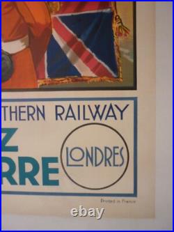 Affiche ancienne originale chemin de fer Angleterre Paris Londres 1932 entoilée