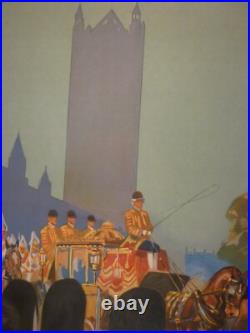 Affiche ancienne originale chemin de fer Angleterre Paris Londres 1932 entoilée