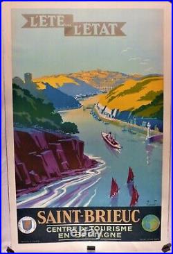 Affiche ancienne originale chemin de fer Bretagne Saint Brieuc Commarmond 1930