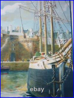 Affiche ancienne originale chemin de fer Bretagne Saint Malo 1933 entoilée