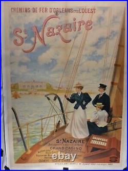 Affiche ancienne originale chemin de fer Bretagne Saint Nazaire 1896 entoilée