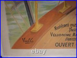 Affiche ancienne originale chemin de fer Bretagne Saint Nazaire 1896 entoilée