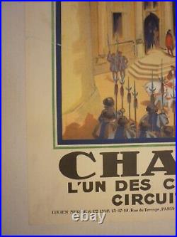 Affiche ancienne originale chemin de fer Chambord châteaux Loire entoilée 1930