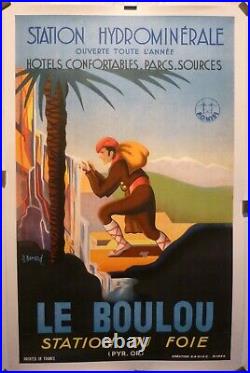 Affiche ancienne originale chemin de fer Le Boulou Pyrénées 1937 entoilée
