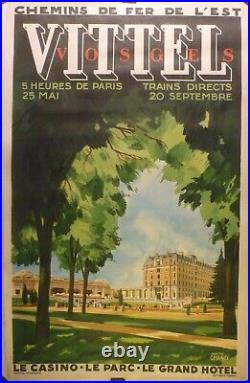 Affiche ancienne originale chemin de fer Vittel Vosges Chanel vers 1930