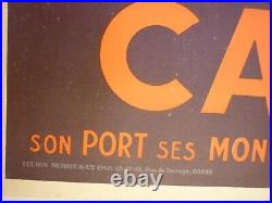 Affiche ancienne originale chemin de fer du nord Calais le port entoilée 1920