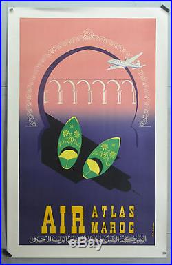 Affiche ancienne originale entoilée. AIR ATLAS MAROC Années 60 99 X 60 CM